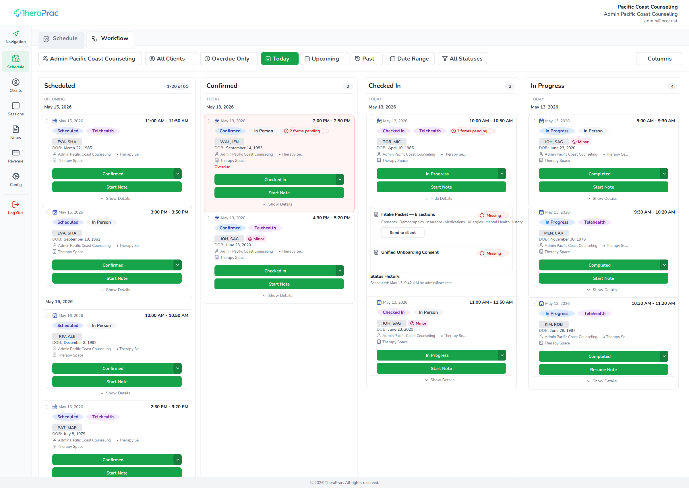 TheraPrac appointment scheduling workflow